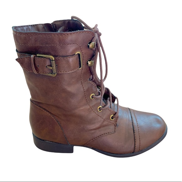 Womens Brown Combat Boots - Picture 2 of 4